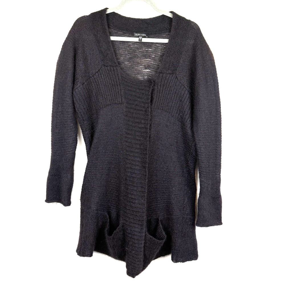 Eileen Fisher Mohair Wool Cardigan Sweater Size XL Dark Chocolate Brown Duster